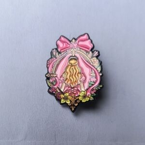 Pink Enamel Bow & Floral Pendant Pin - Women Jewelry
